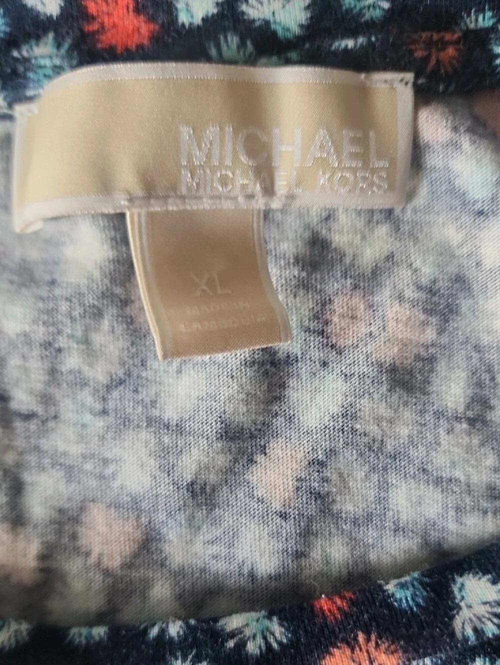 Michael Kors Navy Midi Dress with Pink Red & Light Blue Floral Print Womens XL